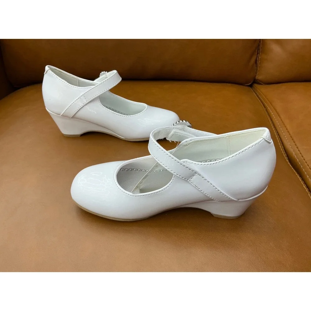 Christie & Jill Mary Jane Girls Size 11 White NEW Rhinestone Wedge CJ Heart